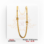 22kt gold chain with detailed gold beads and black stone accents, finished with decorative gold caps, 18 inches long. Product code RJC30478, total weight 21.90 grams.