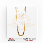 22kt gold chain with textured gold beads and multicolor gemstone accents, 18 inches long. Product code RJC30479, total weight 12.2 grams.