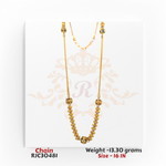 22kt gold chain with green stone accents and beaded design, 16 inches in length. Product code RJC30481, total weight 13.30 grams.