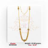 22kt gold chain with green stone accents and beaded design, 16 inches in length. Product code RJC30481, total weight 13.30 grams.