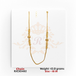 22kt gold chain with central filigree gold beads and polished accents, 18 inches in length. Product code RJC30482, total weight 12.0 grams.
