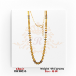 22kt gold chain with multicolored gemstone beads and intricate gold detailing, 18 inches long. Product code RJC30556, total weight 19.5 grams.