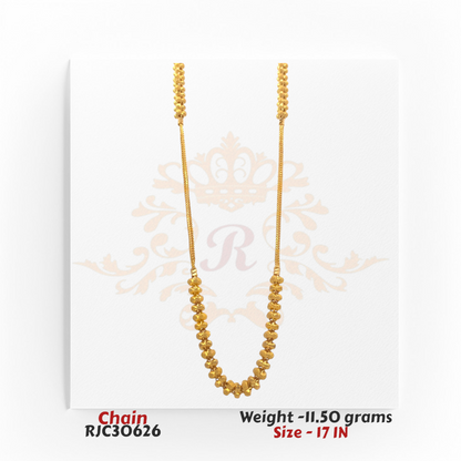 22kt gold women's chain featuring a beaded design pattern, 17 inches in length. Product code RJC30626, total weight 11.50 grams.