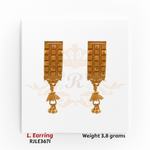 22kt gold long earrings with square grid embossing and traditional ghungroo dangles, product code RJLE3671, weight 3.8 grams.