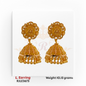 22kt gold long jhumka earrings featuring a floral stud and traditional dome-shaped dangler with hanging beads, product code RJLE3673, weight 10.13 grams.
