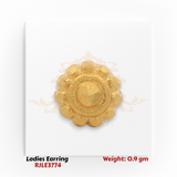 22KT gold ladies petite floral stud earring with scalloped border weighing 0.9 grams displayed on white background