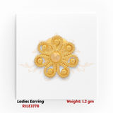 22KT gold ladies floral loop earring with twisted rope design and bead accents weighing 1.2 grams on white background