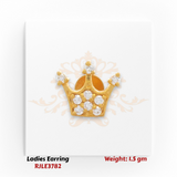 22KT gold ladies crown-shaped earring with white CZ stones weighing 1.5 grams displayed on white background
