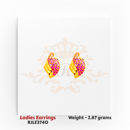 22kt gold ladies earrings RJLE3740 – leaf-inspired dual-tone design with pink and red stones, lightweight modern ethnic style – Regal Jewels Chicago.