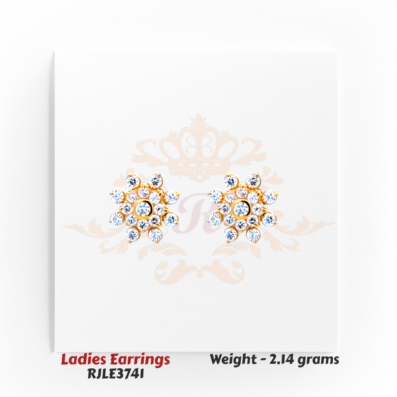 22kt gold floral cluster stud earrings RJLE3741 – sparkling white cubic stones set in elegant flower pattern – Regal Jewels Chicago.