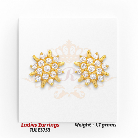 Floral stud ladies gold earrings with sparkling white CZ diamonds, lightweight 1.7 grams – Regal Jewels Chicago