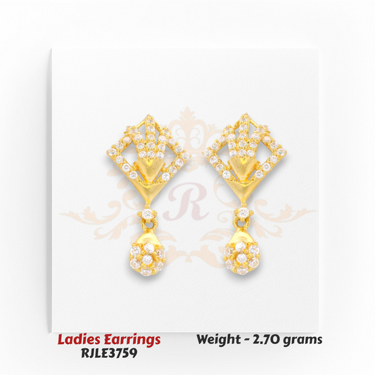 Modern geometric gold earrings with diamond drops, elegant lightweight design, 2.70 grams – Regal Jewels Chicago