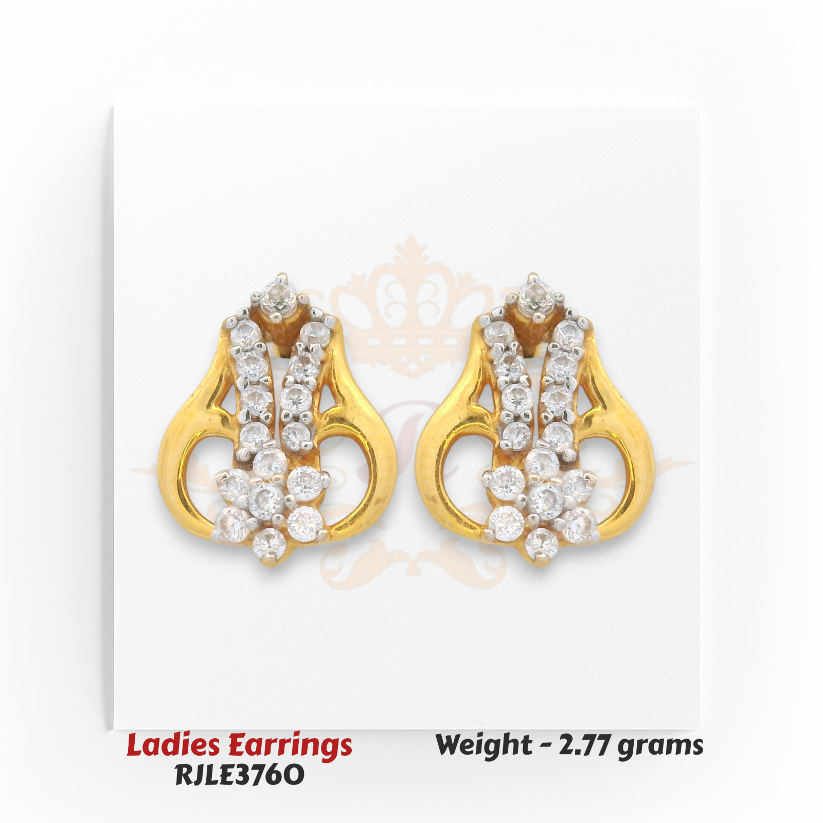 Elegant ladies gold earrings with floral diamond cluster design, lightweight 2.77 grams – Regal Jewels Chicago