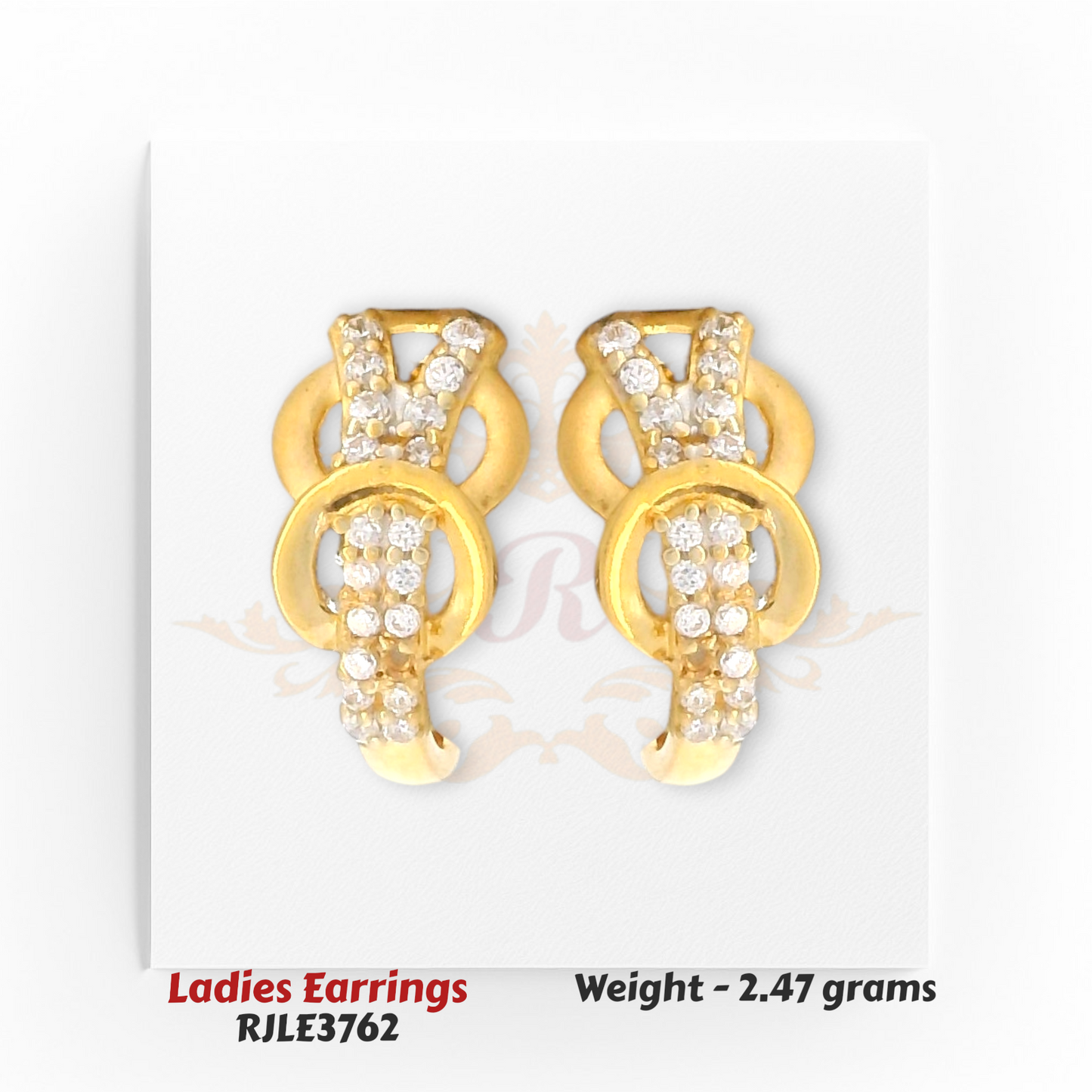 Modern gold ladies earrings with dual-loop diamond detailing, stylish lightweight 2.47 grams – Regal Jewels Chicago