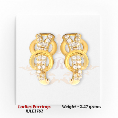 Modern gold ladies earrings with dual-loop diamond detailing, stylish lightweight 2.47 grams – Regal Jewels Chicago