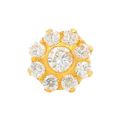 Regal Jewels RJLN0001 22k yellow gold ladies nosepin with clear stone floral cluster, elegant stud nose pin, sparkling gold nose stud for women, ethnic Indian bridal jewelry, everyday wear gold nose ring, handcrafted traditional nose piercing jewelry – Regal Jewels Chicago
