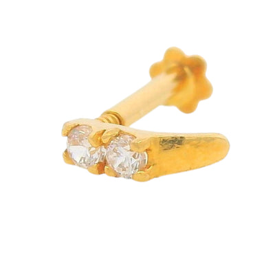 Regal Jewels RJLN0002A 22k yellow gold ladies nosepin with twin clear stones, modern curved stud nose pin, elegant gold nose stud for women, ethnic Indian bridal jewelry, everyday wear gold nose ring, handcrafted traditional nose piercing jewelry – Regal Jewels Chicago