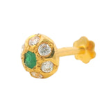 Regal Jewels RJLN0005A 22k yellow gold ladies nosepin with green and clear stone floral design, elegant stud nose pin, stylish gemstone gold nose stud for women, ethnic Indian bridal jewelry, everyday wear gold nose ring, handcrafted traditional nose piercing jewelry – Regal Jewels Chicago