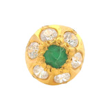 Regal Jewels RJLN0005 22k yellow gold ladies nosepin with green center stone and clear stone floral cluster, elegant stud nose pin, stylish gemstone gold nose stud for women, ethnic Indian bridal jewelry, everyday wear gold nose ring, handcrafted traditional nose piercing jewelry – Regal Jewels Chicago
