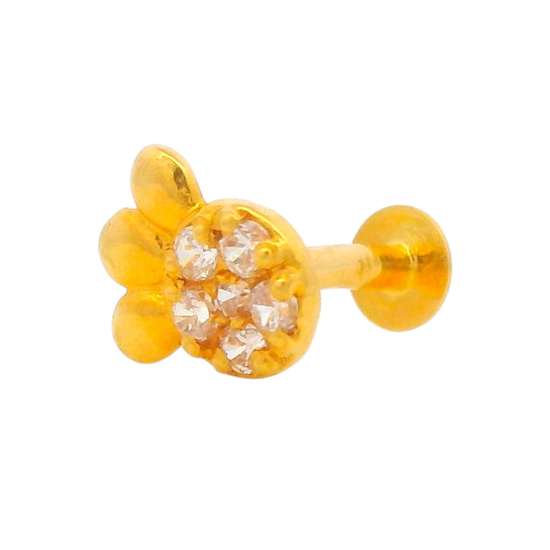 Regal Jewels RJLN0006A 22k yellow gold ladies nosepin with floral cluster clear stones, elegant stud nose pin, stylish gold nose stud for women, ethnic Indian bridal jewelry, everyday wear gold nose ring, handcrafted traditional nose piercing jewelry – Regal Jewels Chicago