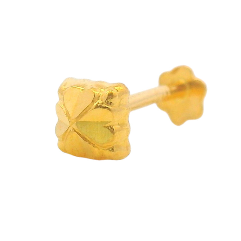 Regal Jewels RJLN0007A 22k yellow gold ladies nosepin with square floral engraved design, lightweight stud nose pin, elegant gold nose stud for women, ethnic Indian bridal jewelry, everyday wear gold nose ring, handcrafted traditional nose piercing jewelry – Regal Jewels Chicago