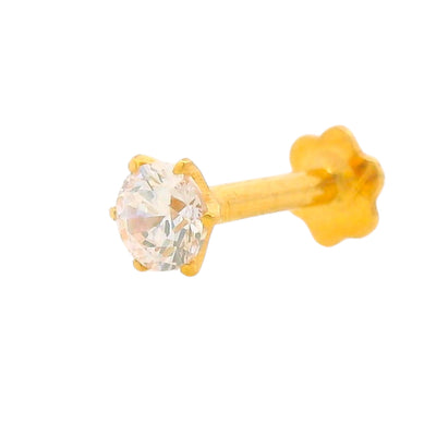 Regal Jewels RJLN0008A 22k yellow gold ladies nosepin with solitaire clear stone, elegant stud nose pin, timeless gold nose stud for women, ethnic Indian bridal jewelry, everyday wear gold nose ring, handcrafted traditional nose piercing jewelry – Regal Jewels Chicago
