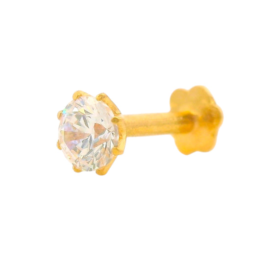 Regal Jewels RJLN0009A 22k yellow gold ladies nosepin with sparkling solitaire clear stone, classic stud nose pin, elegant gold nose stud for women, ethnic Indian bridal jewelry, everyday wear gold nose ring, handcrafted traditional nose piercing jewelry – Regal Jewels Chicago