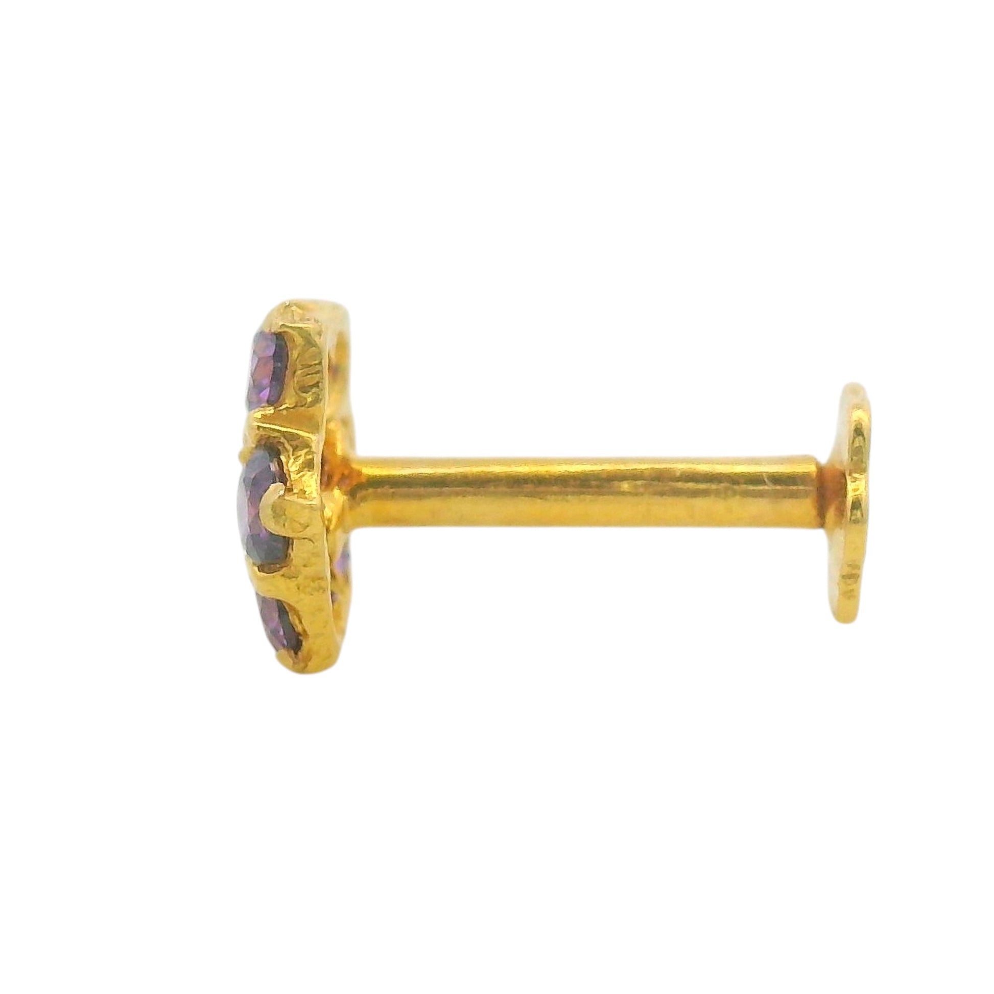 Regal Jewels RJLN0010B 22k yellow gold ladies nosepin with purple stone floral cluster design, elegant stud nose pin, gemstone gold nose stud for women, ethnic Indian bridal jewelry, everyday wear gold nose ring, handcrafted traditional nose piercing jewelry – Regal Jewels Chicago