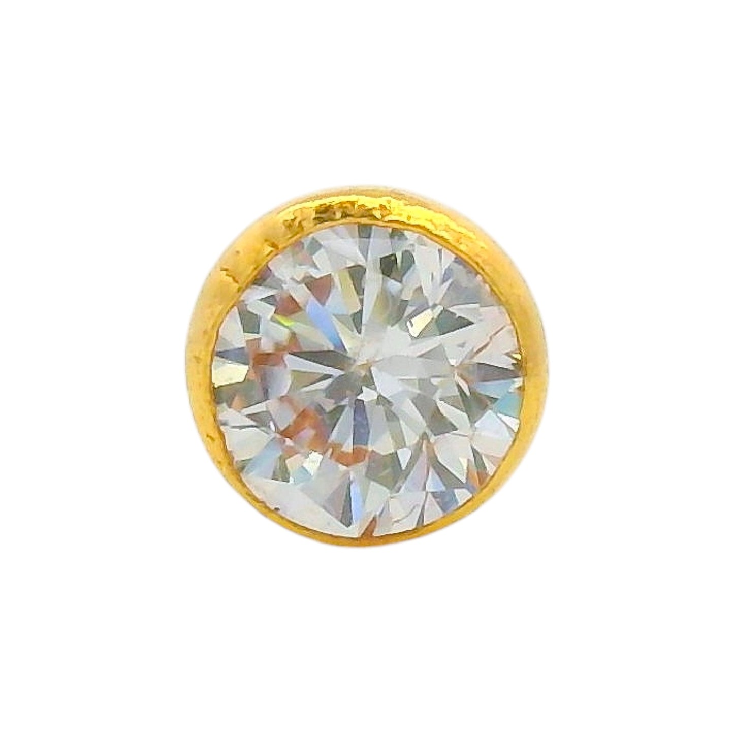 Regal Jewels RJLN0012 22k yellow gold ladies nosepin with round clear stone bezel-set design, elegant stud nose pin, classic gold nose stud for women, ethnic Indian bridal jewelry, everyday wear gold nose ring, handcrafted traditional nose piercing jewelry – Regal Jewels Chicago