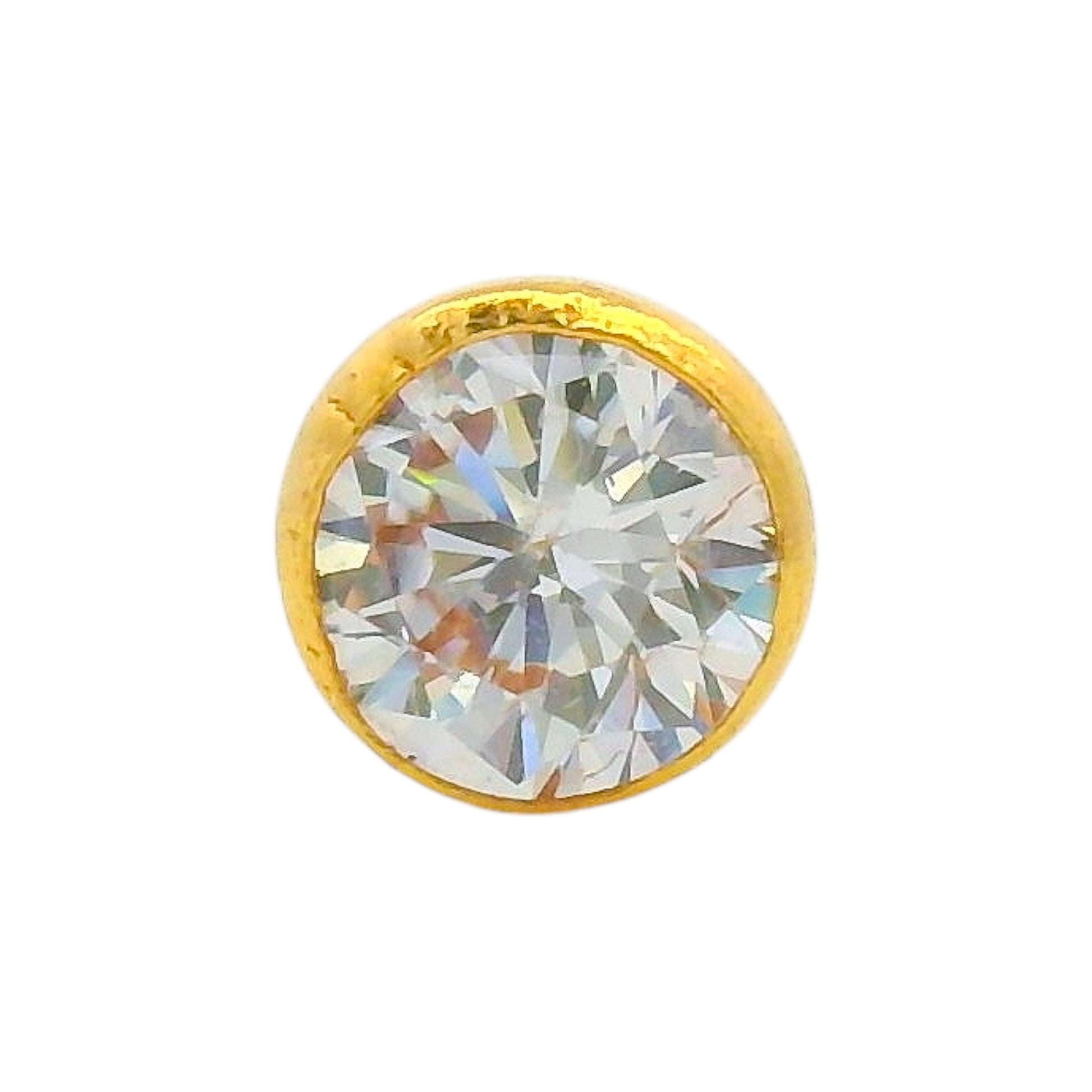 Regal Jewels RJLN0012 22k yellow gold ladies nosepin with round clear stone bezel-set design, elegant stud nose pin, classic gold nose stud for women, ethnic Indian bridal jewelry, everyday wear gold nose ring, handcrafted traditional nose piercing jewelry – Regal Jewels Chicago