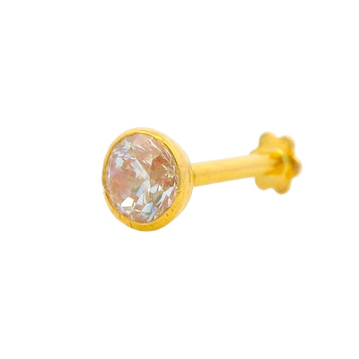 "Regal Jewels RJLN0012A 22k yellow gold ladies nosepin with round clear stone, bezel-set stud nose pin, elegant gold nose stud for women, ethnic Indian bridal jewelry, everyday wear gold nose ring, handcrafted traditional nose piercing jewelry – Regal Jewels Chicago