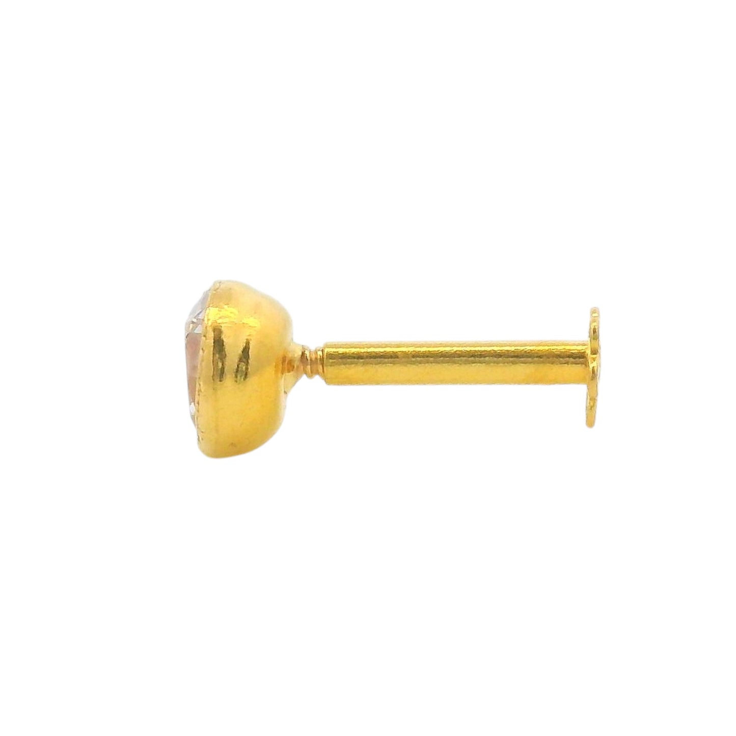 Regal Jewels RJLN0012B 22k yellow gold ladies nosepin with round clear stone bezel-set design, elegant stud nose pin, classic gold nose stud for women, ethnic Indian bridal jewelry, everyday wear gold nose ring, handcrafted traditional nose piercing jewelry – Regal Jewels Chicago
