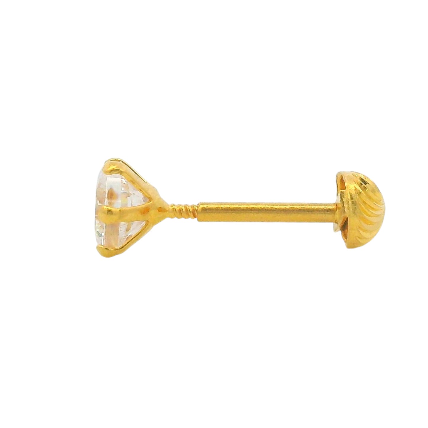 Regal Jewels RJLN0013B 22k yellow gold ladies nosepin with solitaire clear stone in prong setting, elegant stud nose pin, timeless gold nose stud for women, ethnic Indian bridal jewelry, everyday wear gold nose ring, handcrafted traditional nose piercing jewelry – Regal Jewels Chicago