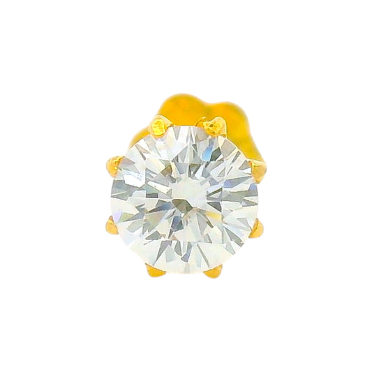 "Regal Jewels RJLN0014 22k yellow gold ladies nosepin with solitaire clear stone in six-prong setting, elegant stud nose pin, timeless gold nose stud for women, ethnic Indian bridal jewelry, everyday wear gold nose ring, handcrafted traditional nose piercing jewelry – Regal Jewels Chicago"