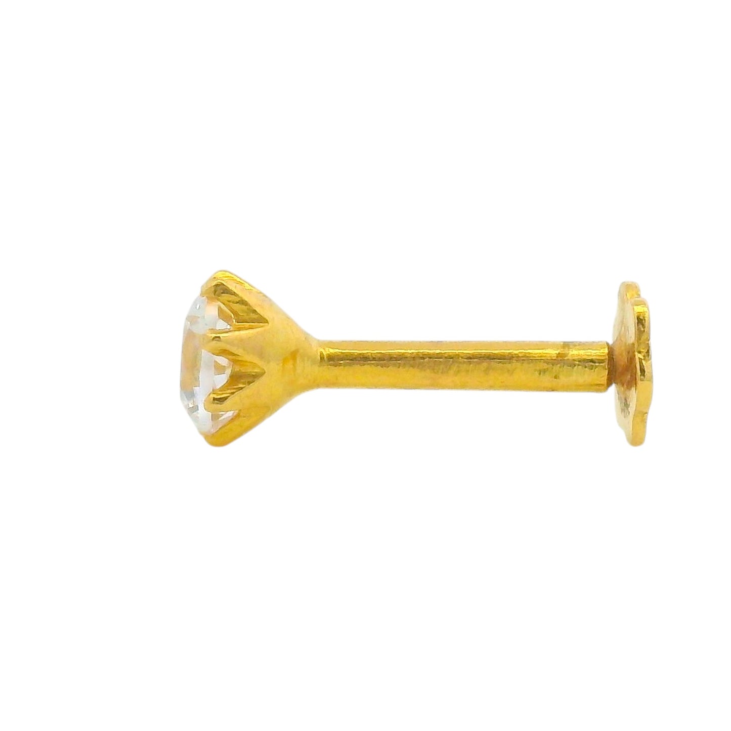 Regal Jewels RJLN0014B 22k yellow gold ladies nosepin with sparkling solitaire clear stone in prong setting, elegant stud nose pin, timeless gold nose stud for women, ethnic Indian bridal jewelry, everyday wear gold nose ring, handcrafted traditional nose piercing jewelry – Regal Jewels Chicago