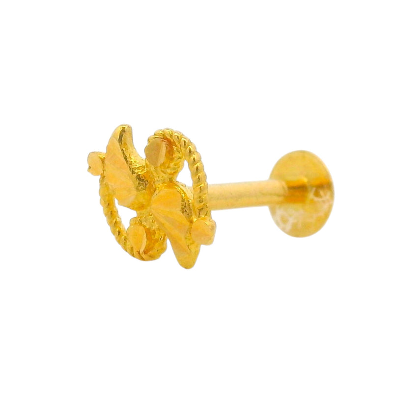 Regal Jewels RJLN0015A 22k yellow gold ladies nosepin, floral butterfly motif, lightweight gold nose stud, ethnic Indian bridal jewelry, everyday wear nose ring for women, handcrafted traditional gold nose piercing jewelry – Regal Jewels Chicago