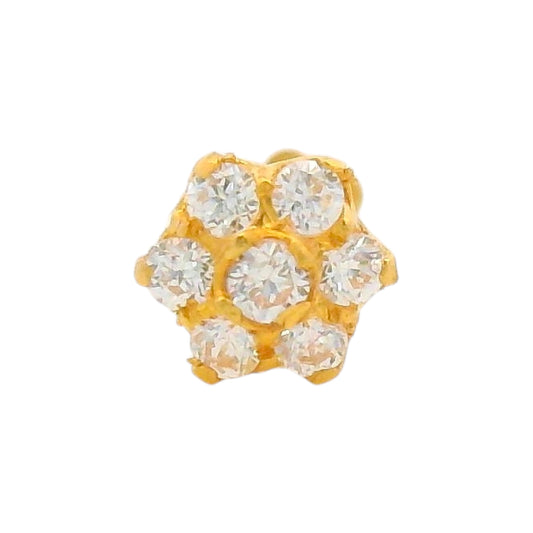 22kt Gold Nosepin with Floral Diamond-Style Cluster, 0.18 gm Front View – Regal Jewels Chicago RJLN0016