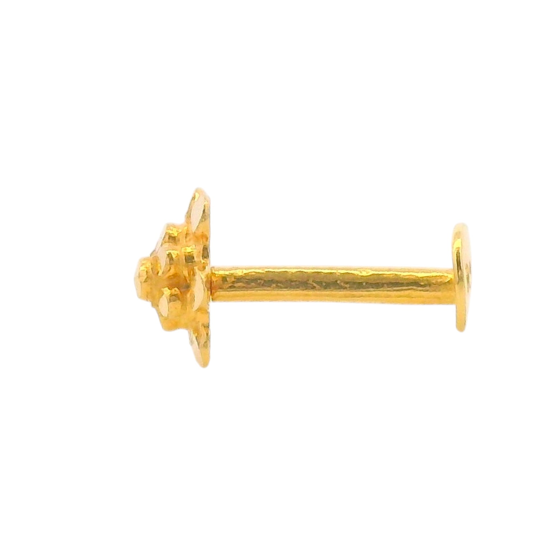 Minimalist 22kt Gold Nosepin with Floral Textured Pattern, Side Profile – Regal Jewels Chicago RJLN0018