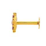 Regal Jewels RJLN0019B 22k yellow gold ladies nosepin with red stone floral cluster design, elegant stud nose pin, vibrant gemstone gold nose stud for women, ethnic Indian bridal jewelry, everyday wear gold nose ring, handcrafted traditional nose piercing jewelry – Regal Jewels Chicago