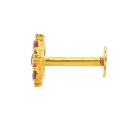Regal Jewels RJLN0019B 22k yellow gold ladies nosepin with red stone floral cluster design, elegant stud nose pin, vibrant gemstone gold nose stud for women, ethnic Indian bridal jewelry, everyday wear gold nose ring, handcrafted traditional nose piercing jewelry – Regal Jewels Chicago