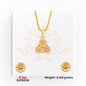 22kt gold pendant set with triple floral motifs in ivory enamel and golden accents, with matching earrings. Product code RJPS0151, total weight 3.40 grams.