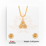 22kt gold pendant set with triple floral motifs in ivory enamel and golden accents, with matching earrings. Product code RJPS0151, total weight 3.40 grams.