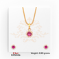22kt gold pendant set with a round ruby-red gemstone surrounded by sparkling white stones, paired with matching earrings. Product code RJPS0156, total weight 3.50 grams.