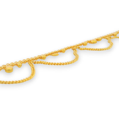Regal Jewels RJLP3024a 22k gold ladies payal close-up with scalloped loop design and delicate dangling beads, traditional Indian anklet detail – Regal Jewels Chicago