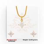22kt gold pendant set with a large square-cut solitaire and matching earrings. Product code RJPS0162, total weight 6.00 grams.