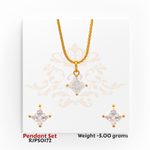 22kt gold pendant set featuring a square-cut solitaire design with matching earrings. Product code RJPS0172, total weight 5.00 grams.