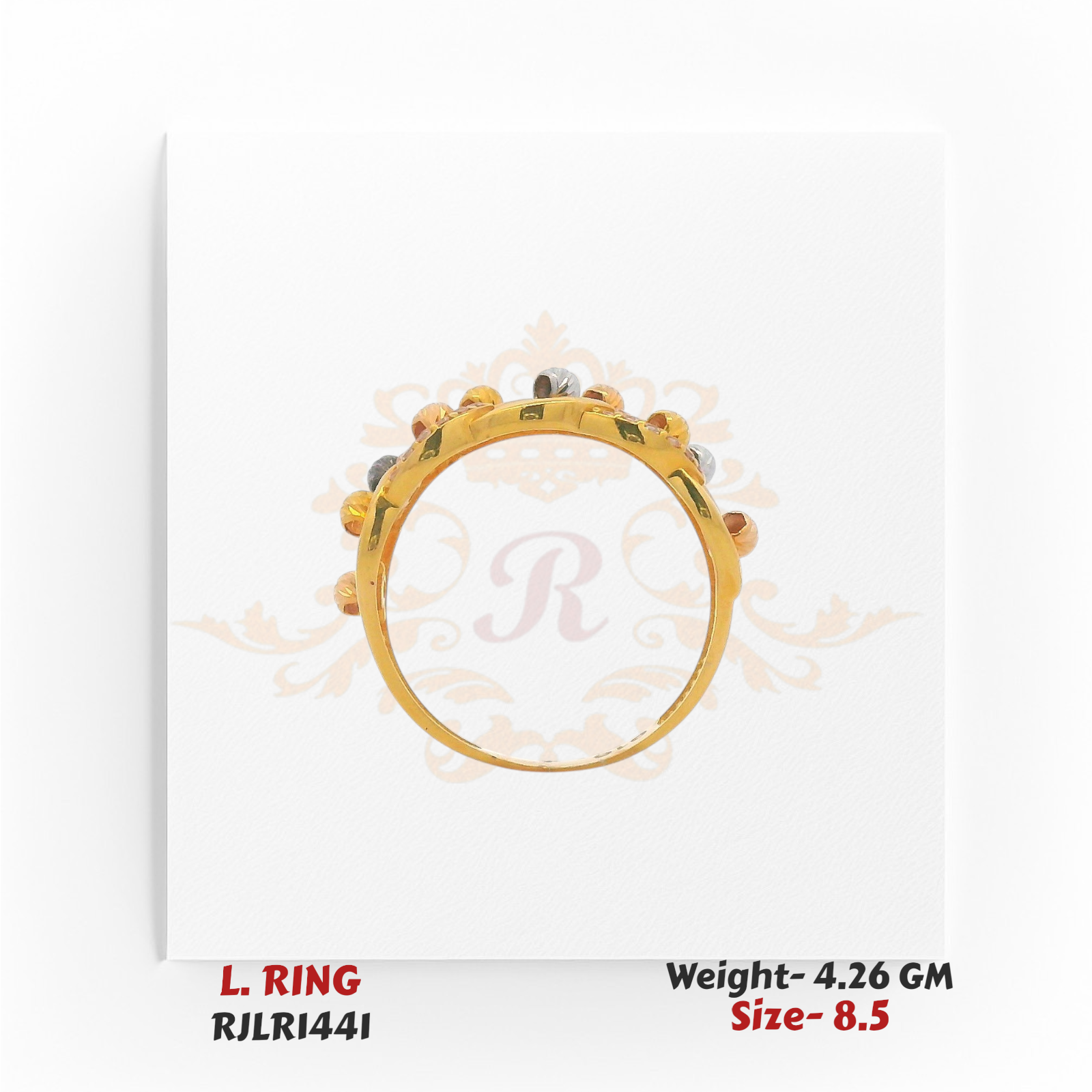 Side profile of lightweight 22k gold ladies ring with fine craftsmanship – Regal Jewels RJLR1441.