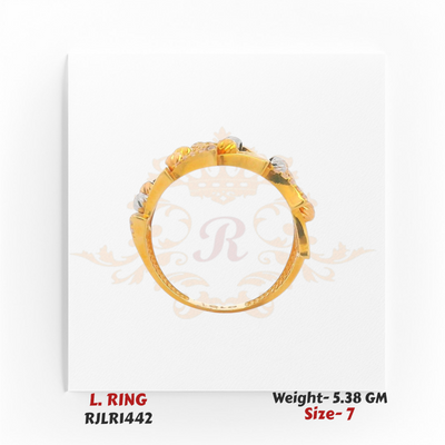 Side profile of Regal Jewels gold ladies ring RJLR1442 highlighting its unique layered and artistic craftsmanship.