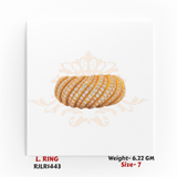 Regal Jewels gold ladies ring RJLR1443, bold dome front design with diagonal stone rows, luxury women’s jewelry Chicago.