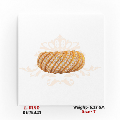 Regal Jewels gold ladies ring RJLR1443, bold dome front design with diagonal stone rows, luxury women’s jewelry Chicago.